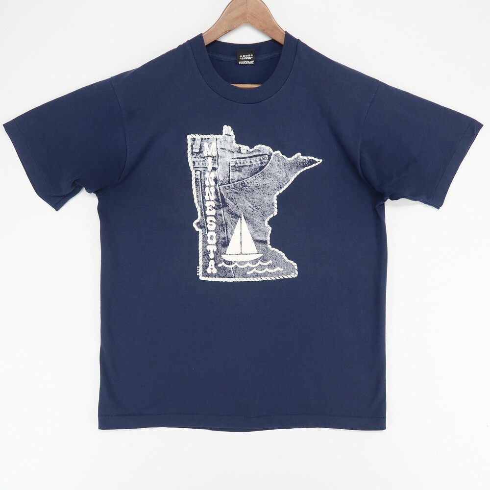 Minnesota T Shirt Mens XL Navy Blue Sailing Lakes Single Stitch Screen Stars USA
